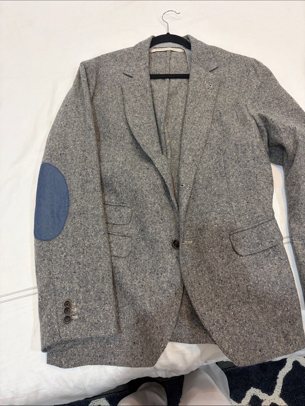 Gray Wool Sport Coat with Blue Elbow Patches